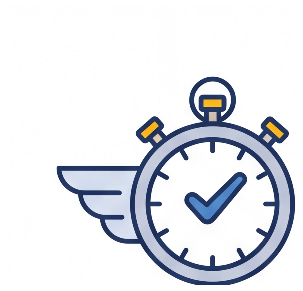 Stopwatch with wings indicating quick procedure