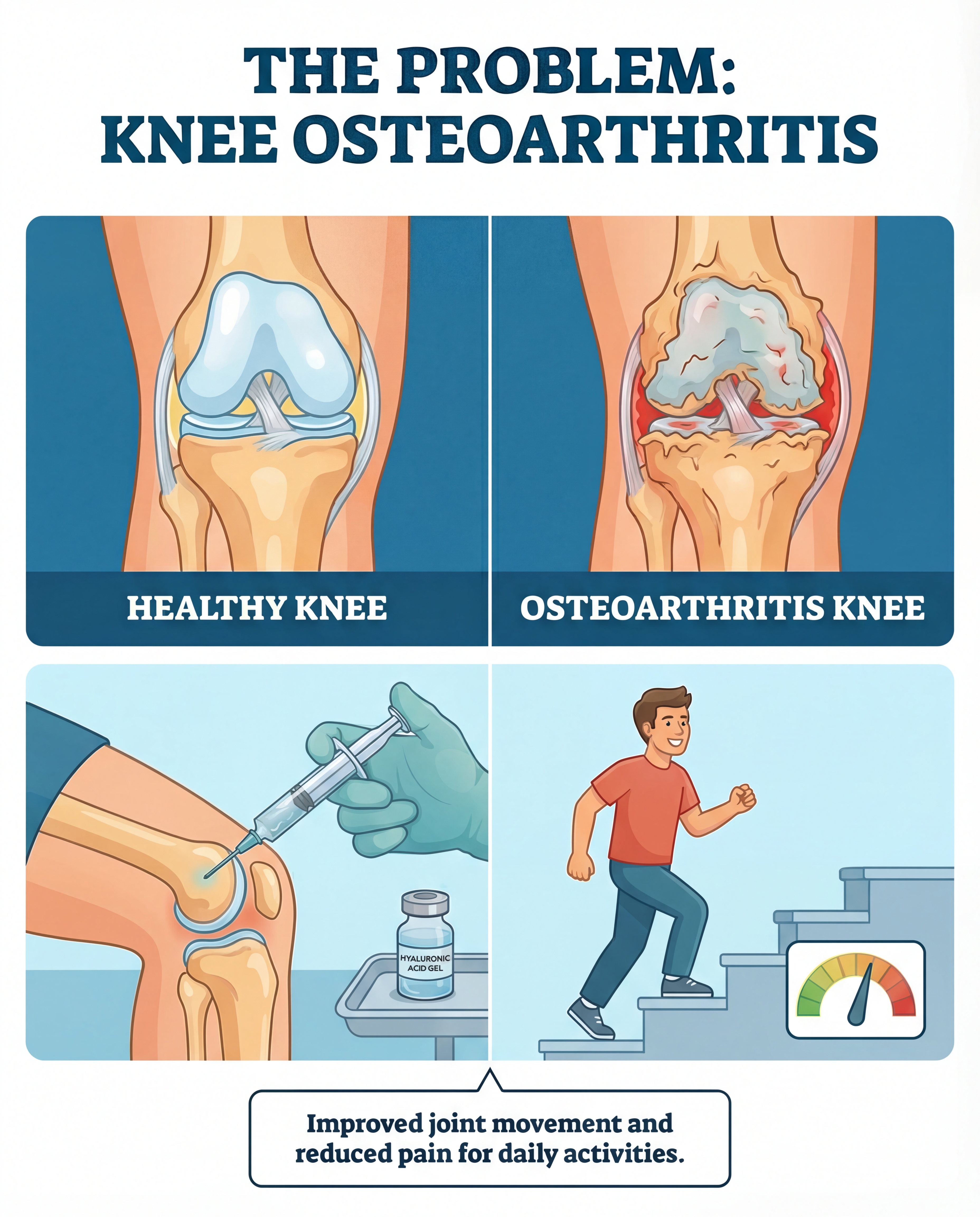 Knee joint before and after gel injection treatment
