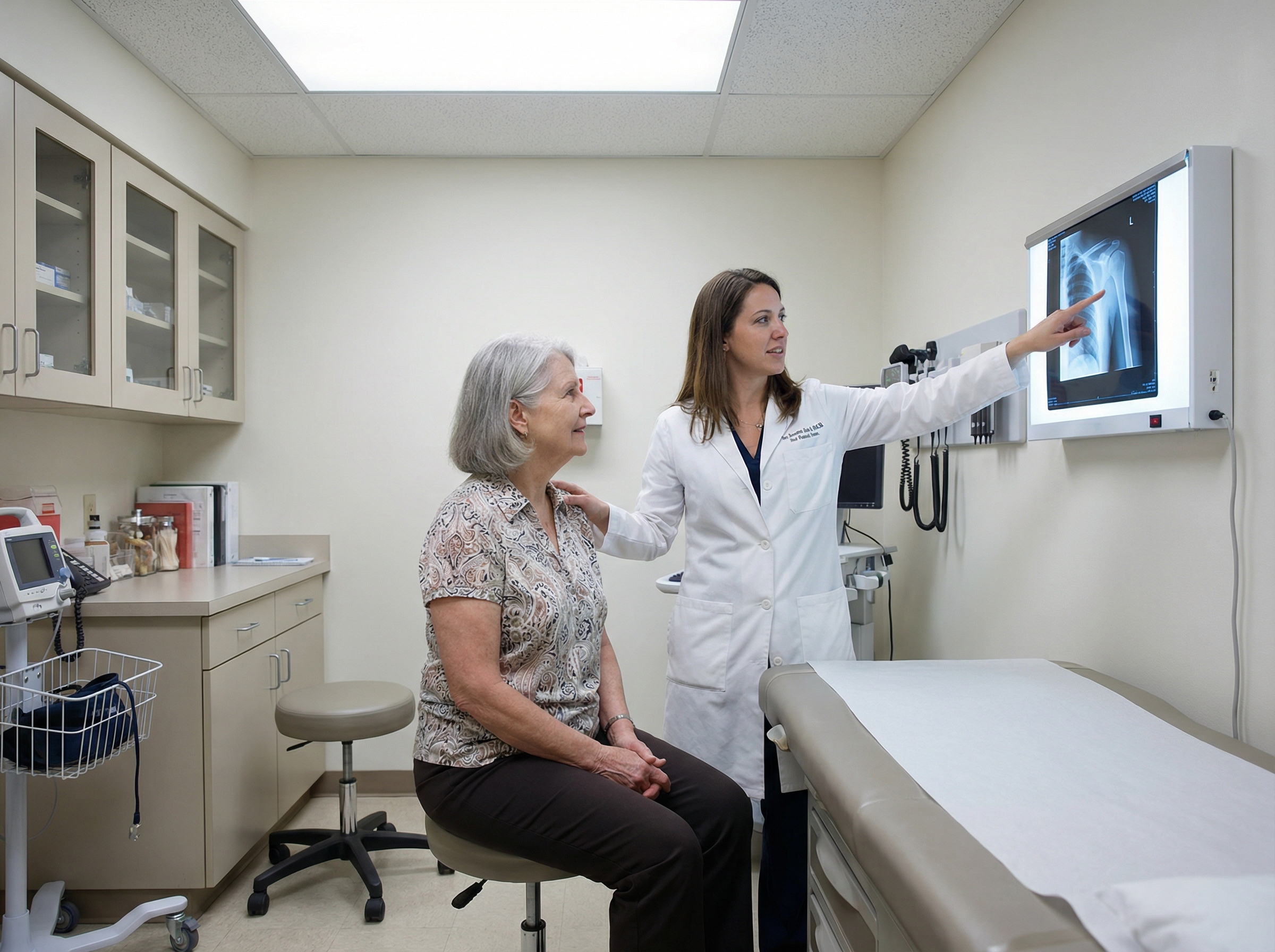 Doctor examining patient's shoulder
