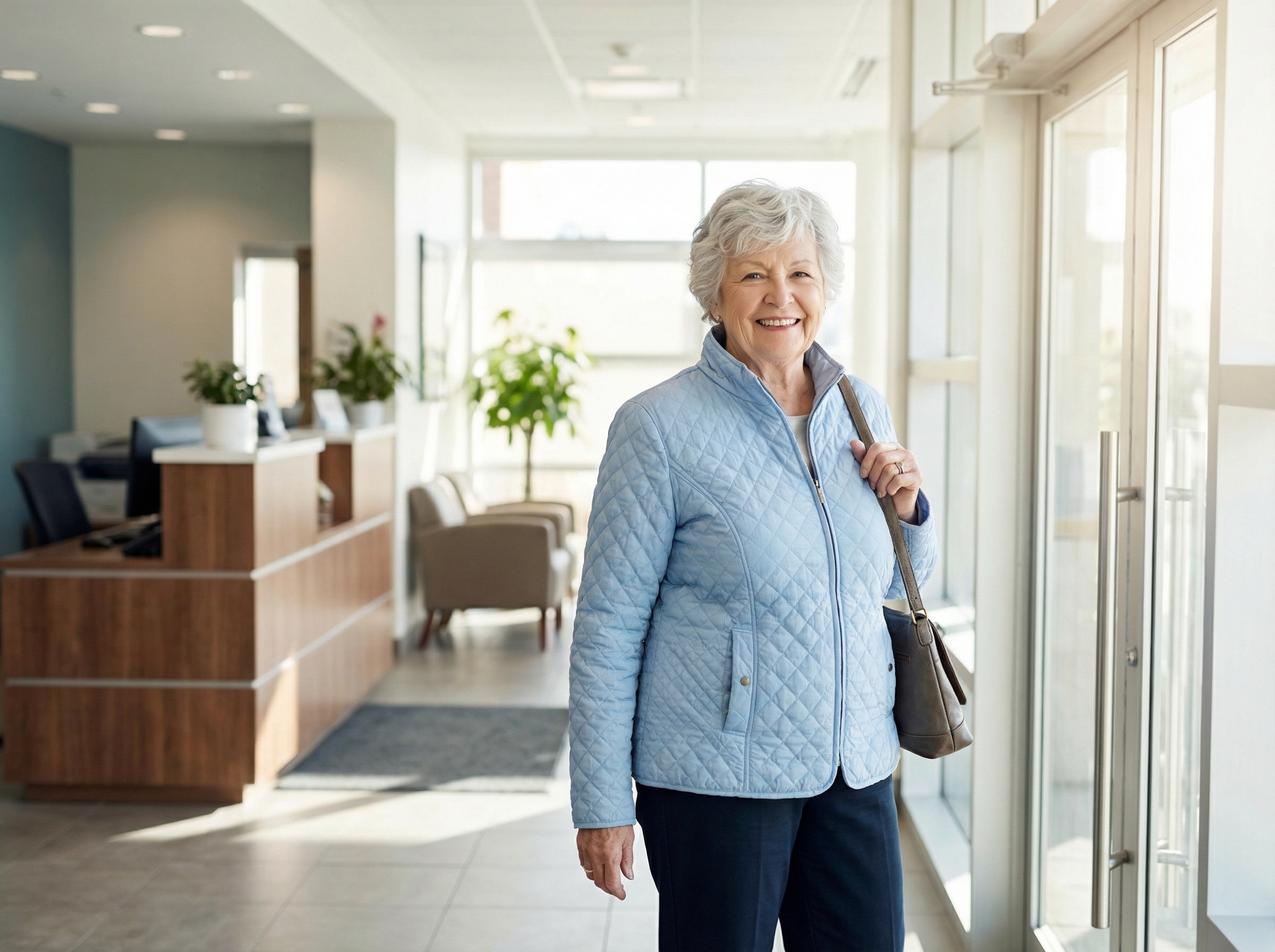 Patient leaving clinic after evaluation