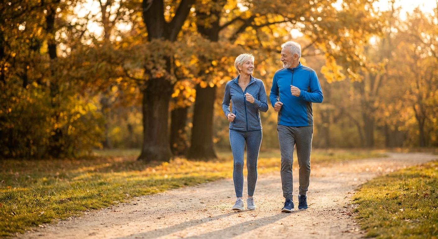 Active adults in their 50s and 60s enjoying sports - running, golf, and tennis