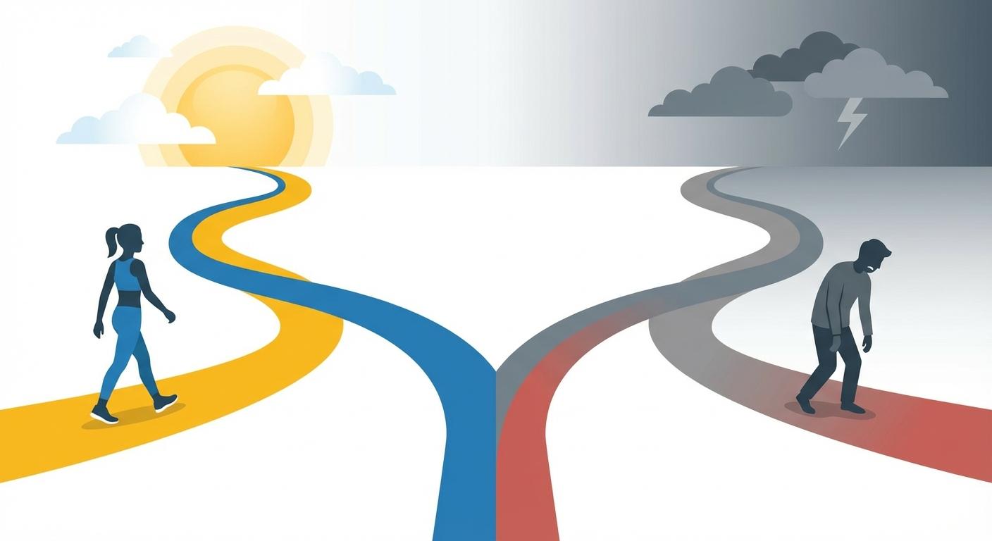 Visual comparison: proactive care leads to sunshine and health, reactive care leads to storm clouds and pain