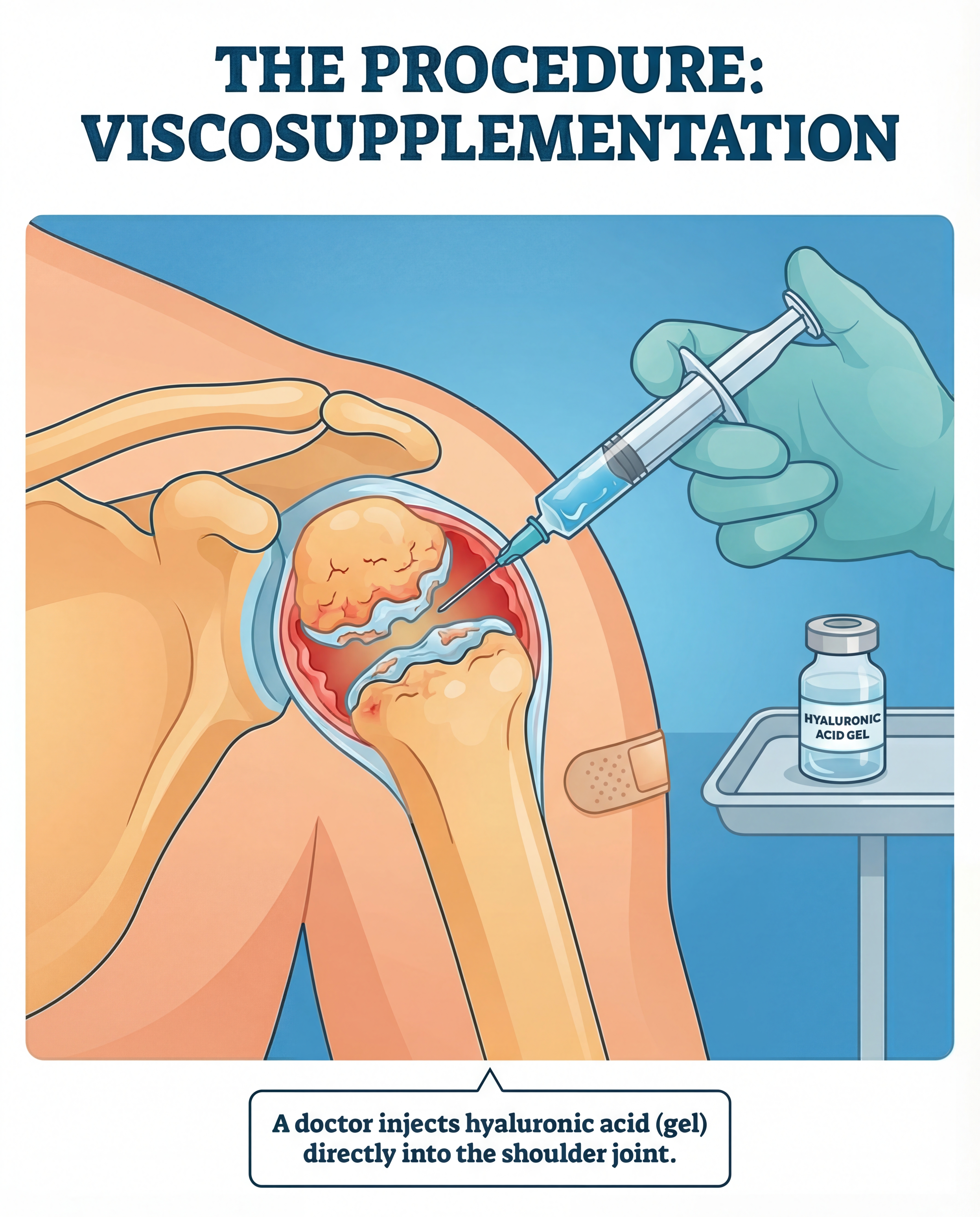 Doctor performing shoulder gel injection procedure