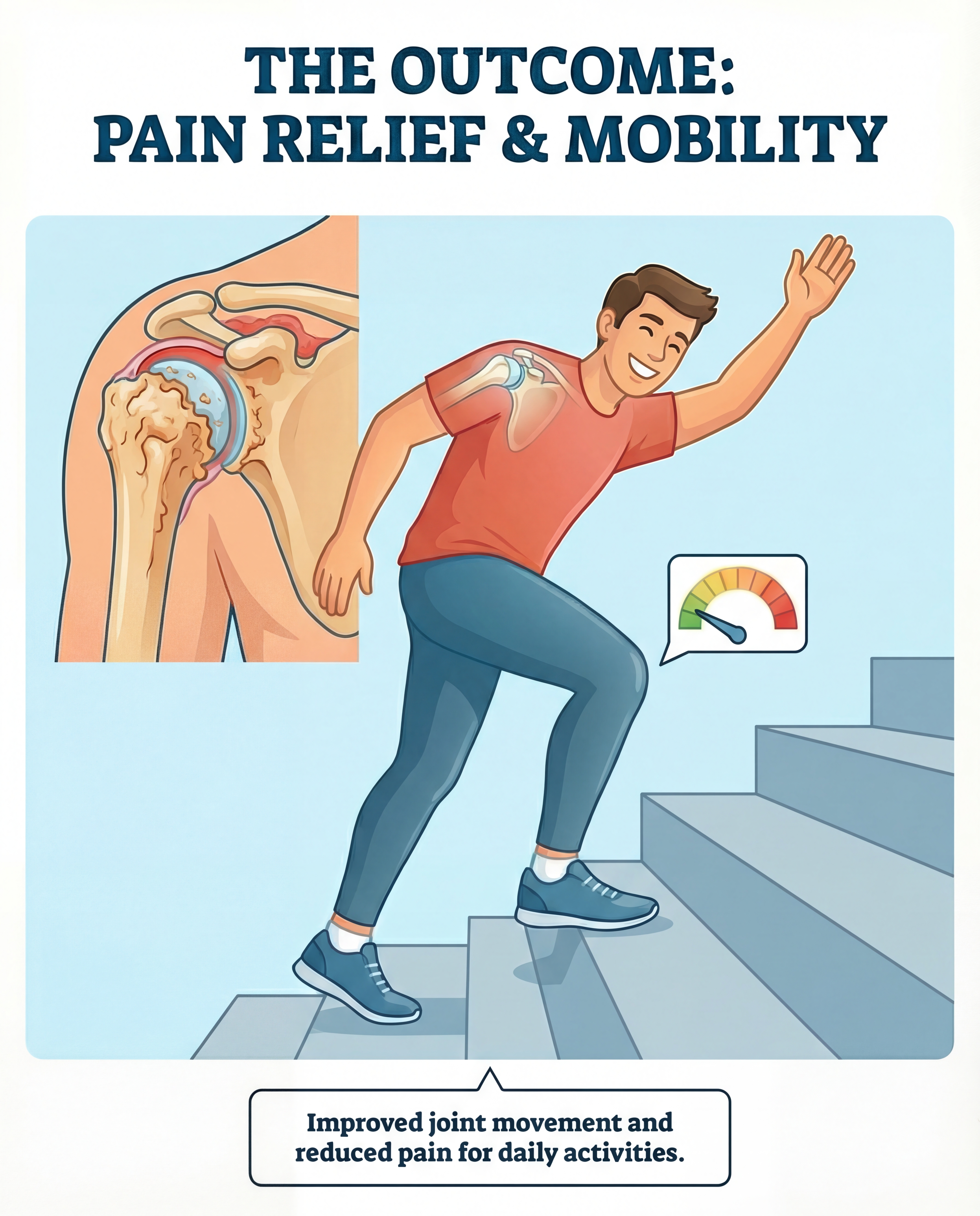 Patient with improved shoulder mobility after treatment