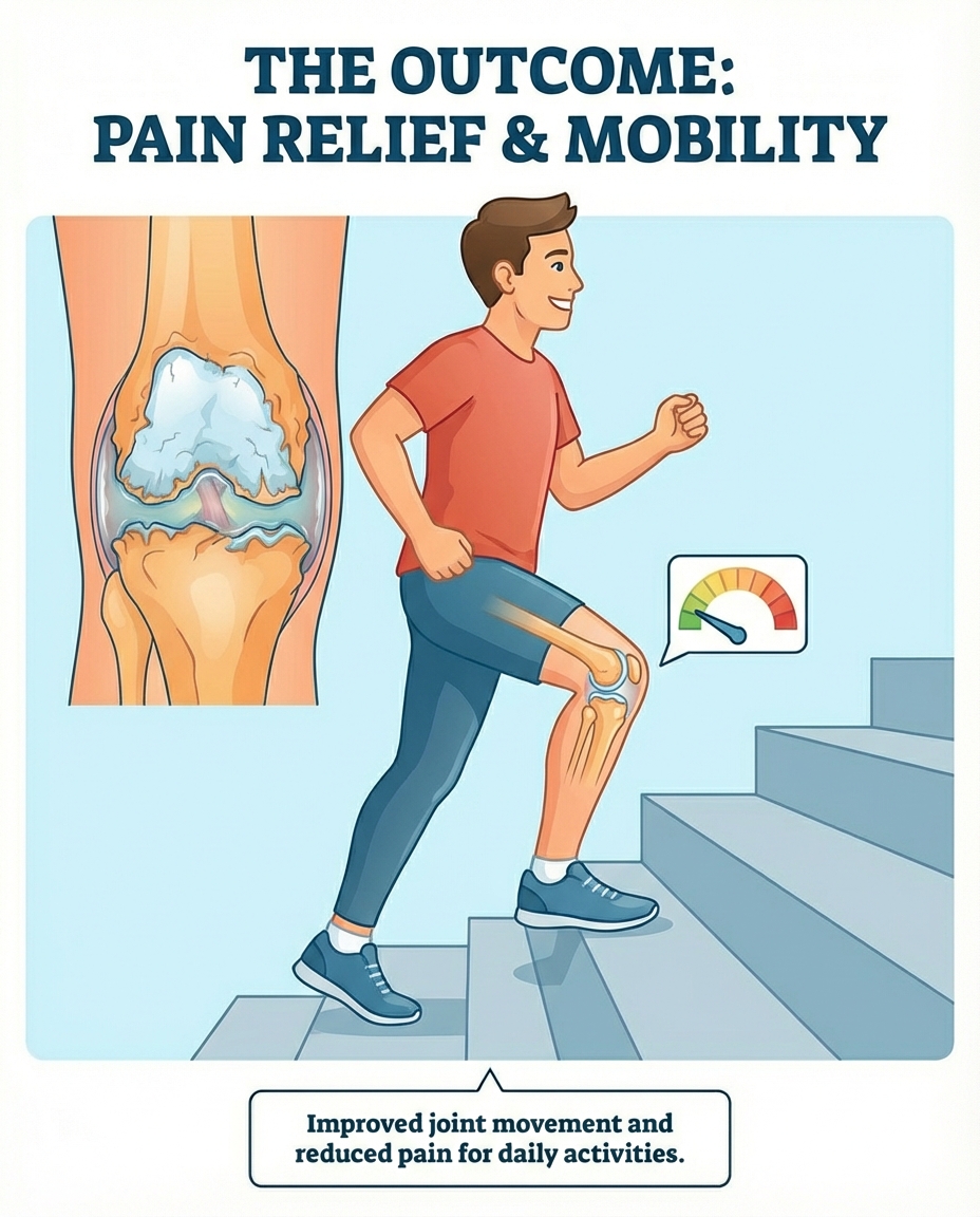 Patient climbing stairs with improved mobility after treatment