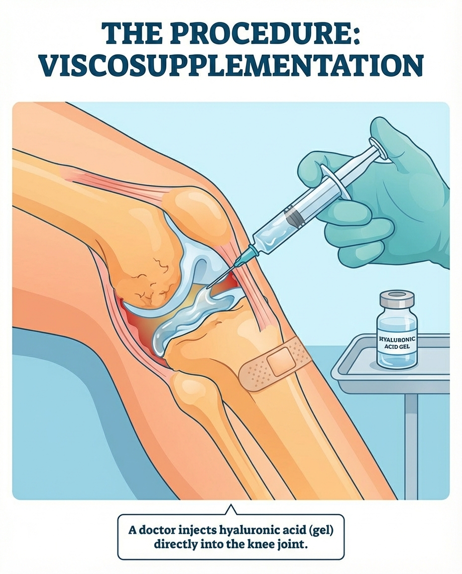 Doctor performing knee gel injection procedure